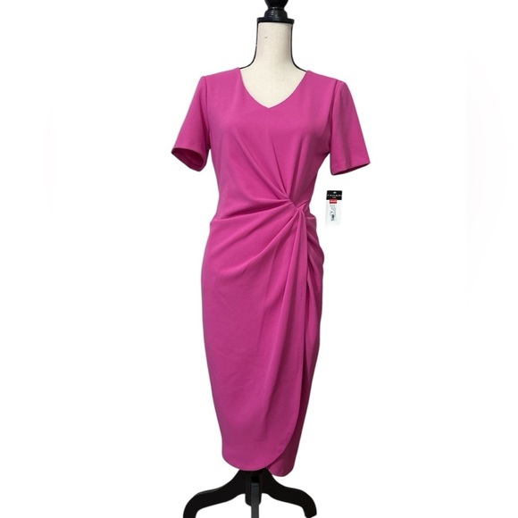 Tahari ASL Stretch Crepe Side Knot Dress in Currant Size 6 NWT - Picture 7 of 15